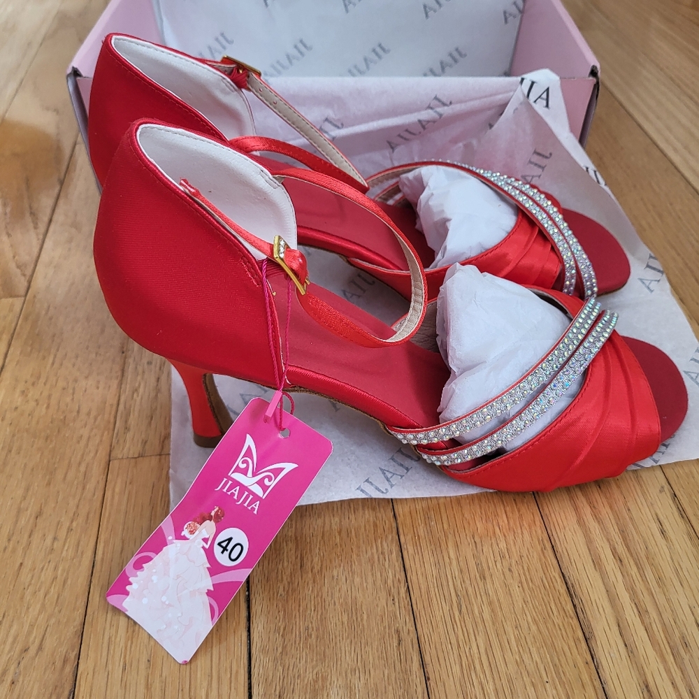 JIAJIA 20524 Women's Satin Sandals High Heel Latin Salsa Performance Dance Shoes